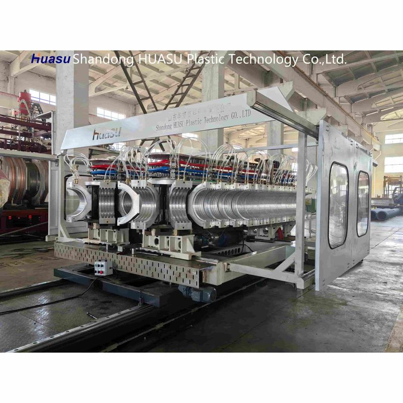 Szybka linia do produkcji rur karbowanych dwuściennych z wytłaczarką jednoślimakową, z wbudowanym kielichowaniem i systemem PLC Siemens