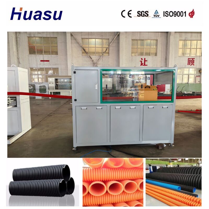 Linia do wytłaczania rur karbowanych jednościennych dla 5 do 8 stref grzewczych z łatwą wymianą form i wysoką wydajnością