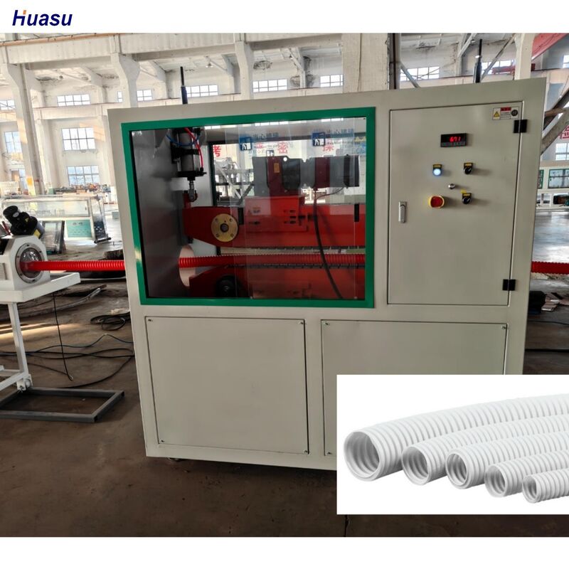 Linia do wytłaczania rur karbowanych z pojedynczą ścianką, pełne zazębienie międzyzębne, typ z formą obrotową, sterowanie komputerowe produkcji