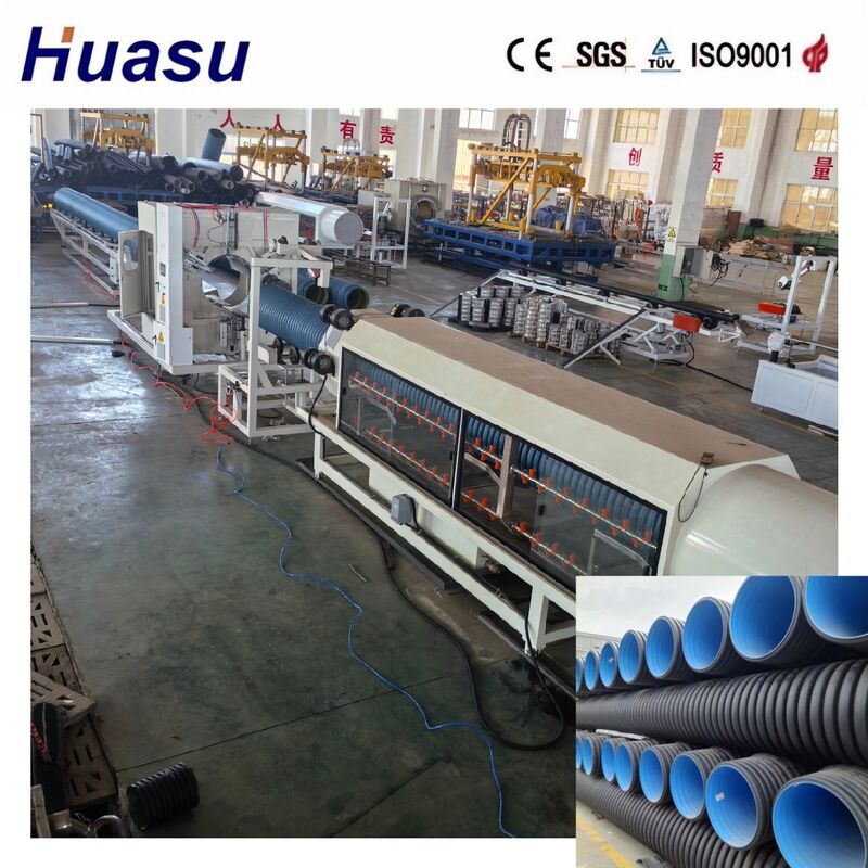 Wysokiej wydajności linia wytłaczania rurociągów z podwójnymi ścianami falistych do HDPE/PE/PP/PVC/MPP o średnicy rurociągu 32-1600 mm